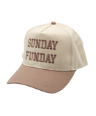 Beige cap with 'SUNDAY FUNDA' text on a white background