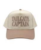 Beige and brown cap with 'TAILGATE CAPTAIN' text on a white background