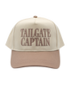 Beige and brown cap with 'TAILGATE CAPTAIN' text on a white background