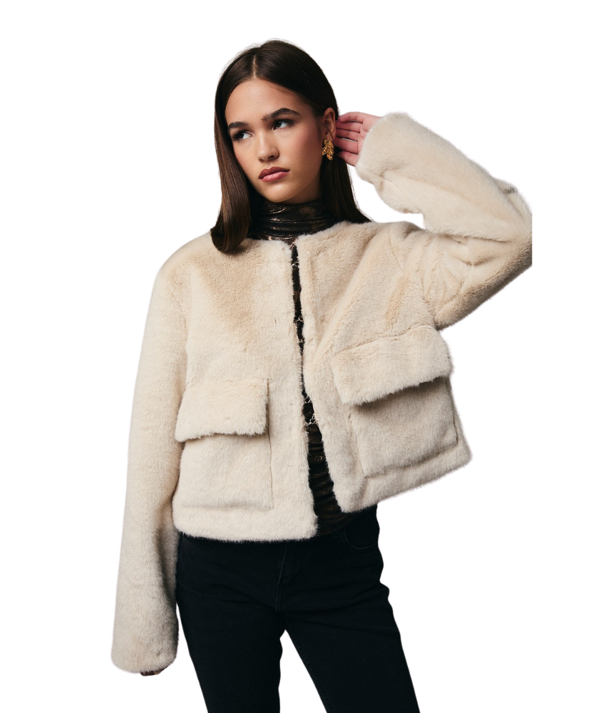 Remi Round Neck Long Sleeve Fur Jacket
