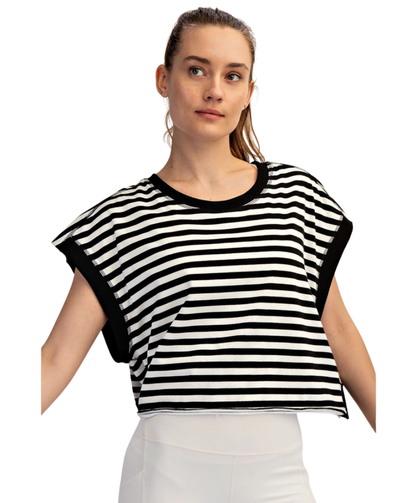 Striped Terry Open Back Top