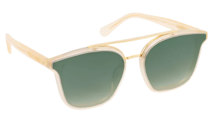 Gold-framed Krewe sunglasses with green gradient lenses on a white background