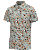 Short-sleeve POLO with geometric pattern on a white background