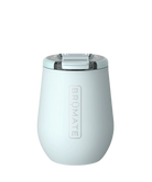 Light blue wine tumbler with a silver lid on a white background, featuring the Brumate logo.