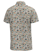 Short-sleeve shirt with geometric pattern on a white background
