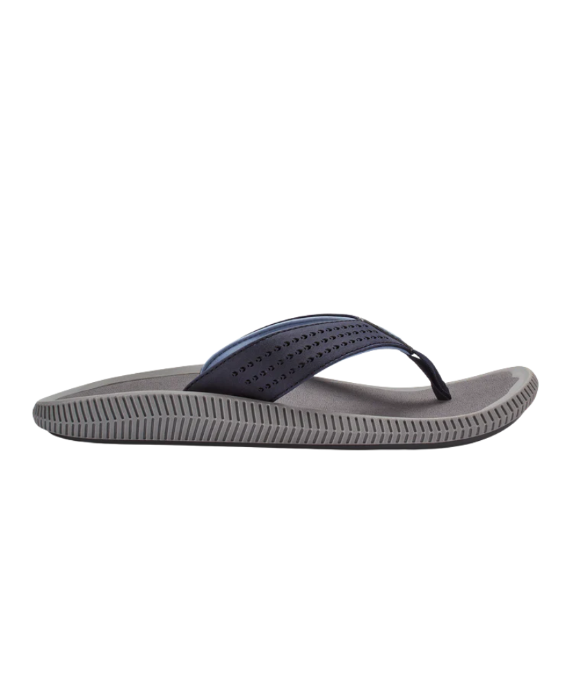 Gray and navy sandal on a white background