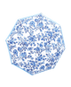 Blue floral patterned umbrella on a white background