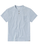 Light blue henley shirt with a pocket on a white background