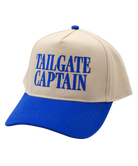 Beige and blue cap with 'TAILGATE CAPTAIN' text on a white background