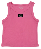 Pink tank top with Lulu Mac label on a white background