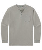Burnt Sage long-sleeve henley shirt with a pocket on a white background