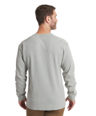 Man wearing a burnt sage long-sleeve shirt on a white background