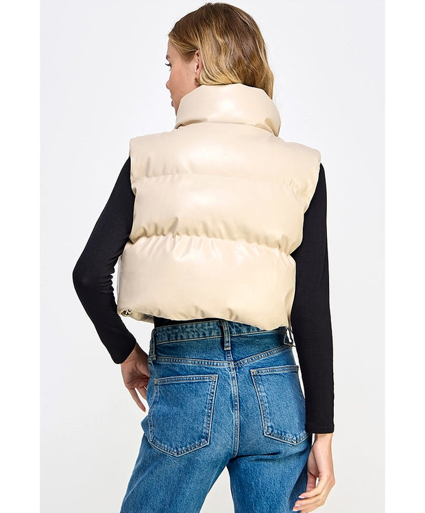 Pleather Cropped Puffer Vest