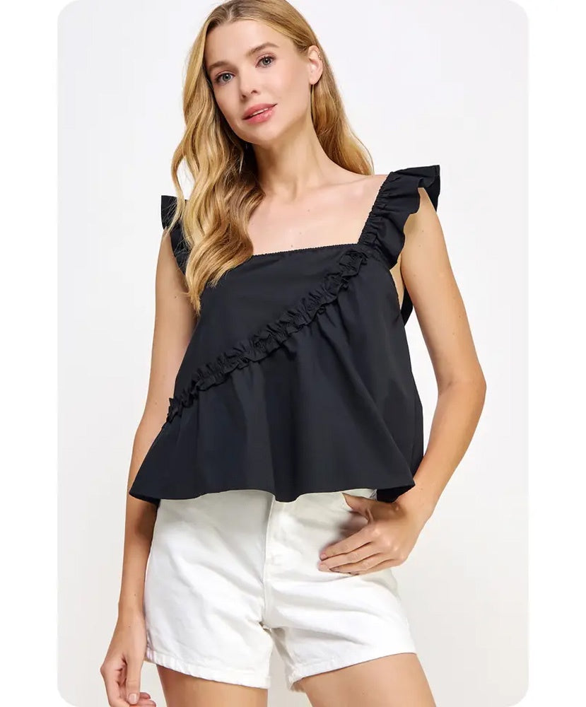 Anne Asymmetric Ruffles Poplin Tank Top