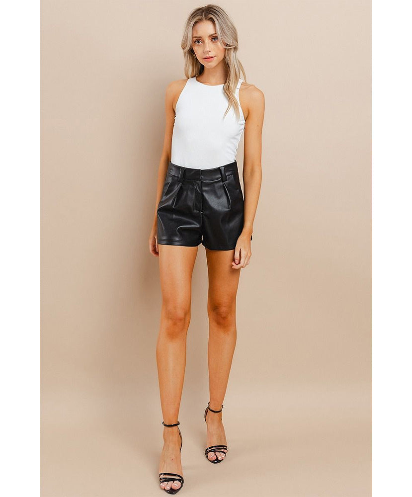 Taupe Less Faux Leather Shorts