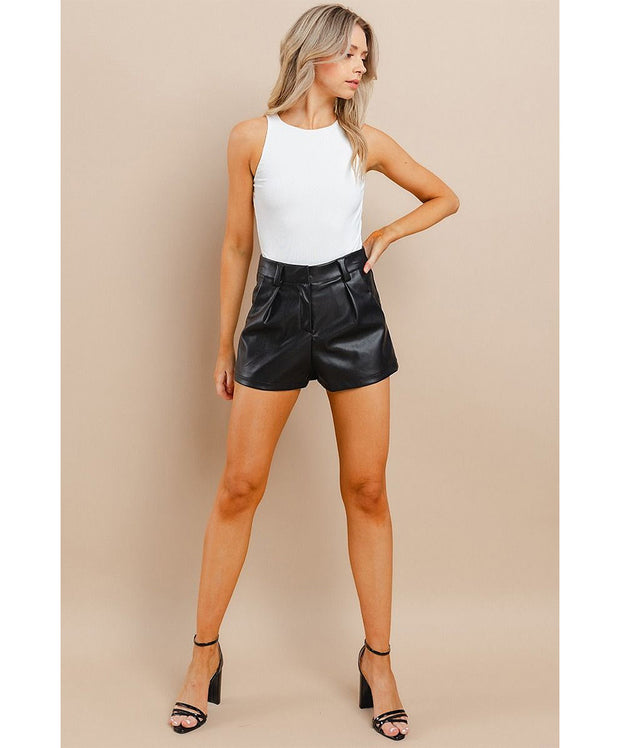 Taupe Less Faux Leather Shorts