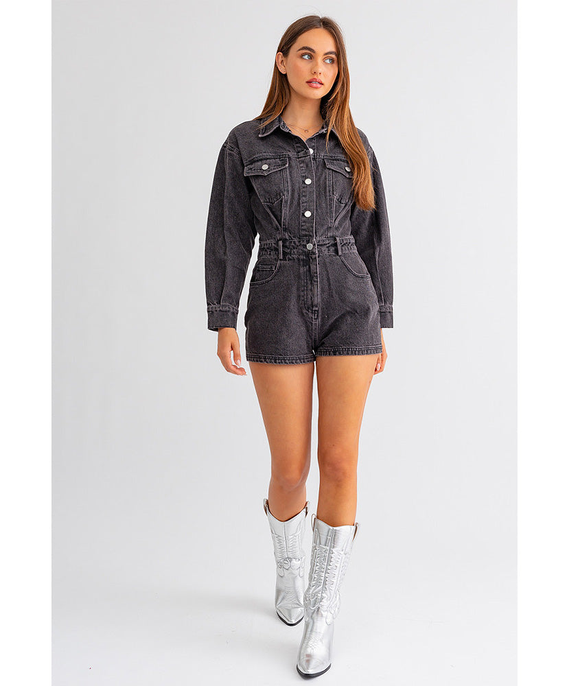 Be My Darlin Long Sleeve Denim Romper