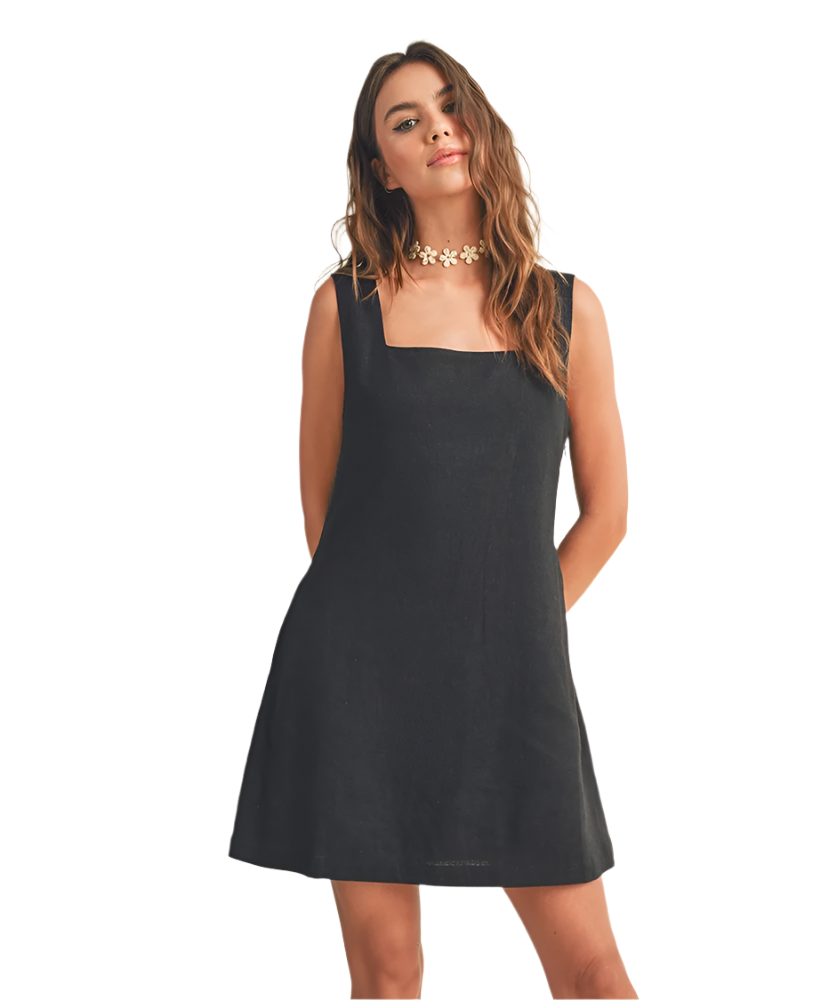 Lauren Linen Square Neck Pattern Mini Dress