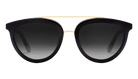 Black sunglasses with gold frame on a white background