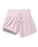 Pink shorts with a small logo on a white background