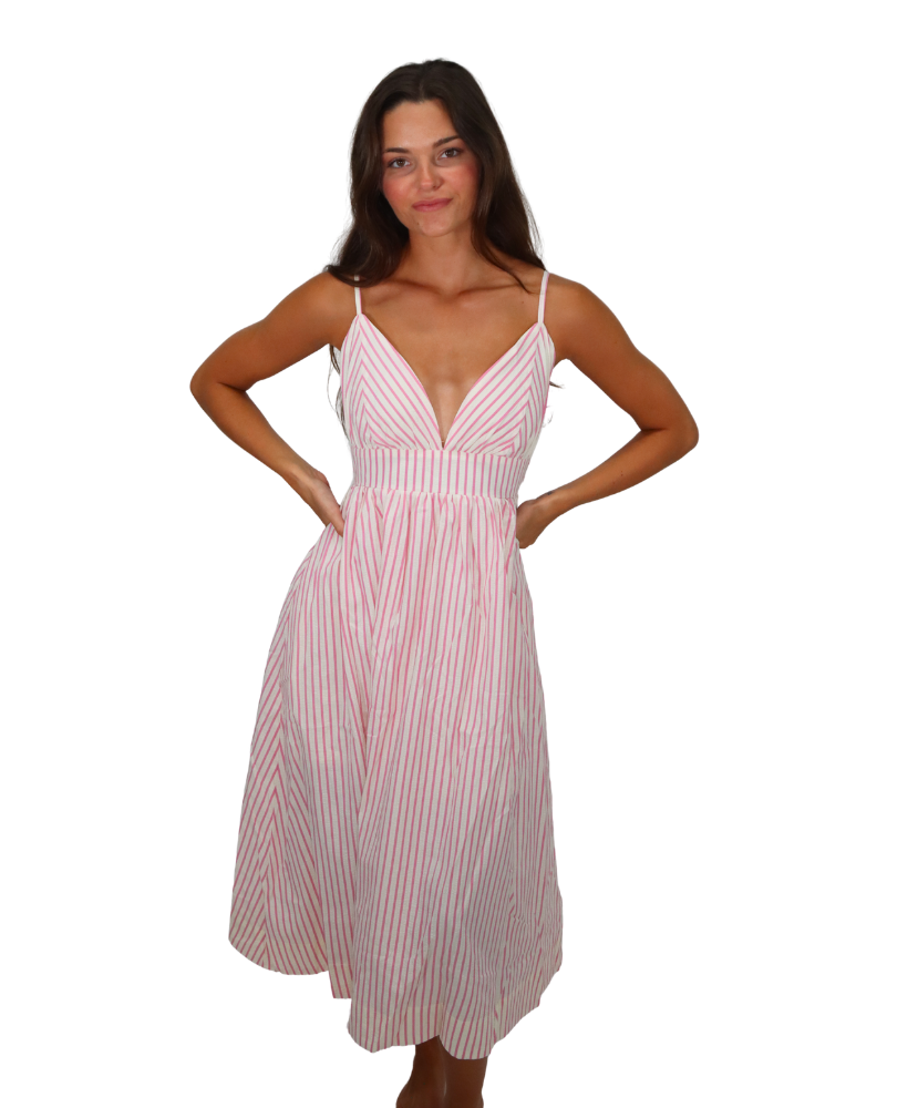 Stripe Cut Out Back Midi Dress