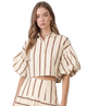 Striped Puff Sleeve Button-Down Crop Top