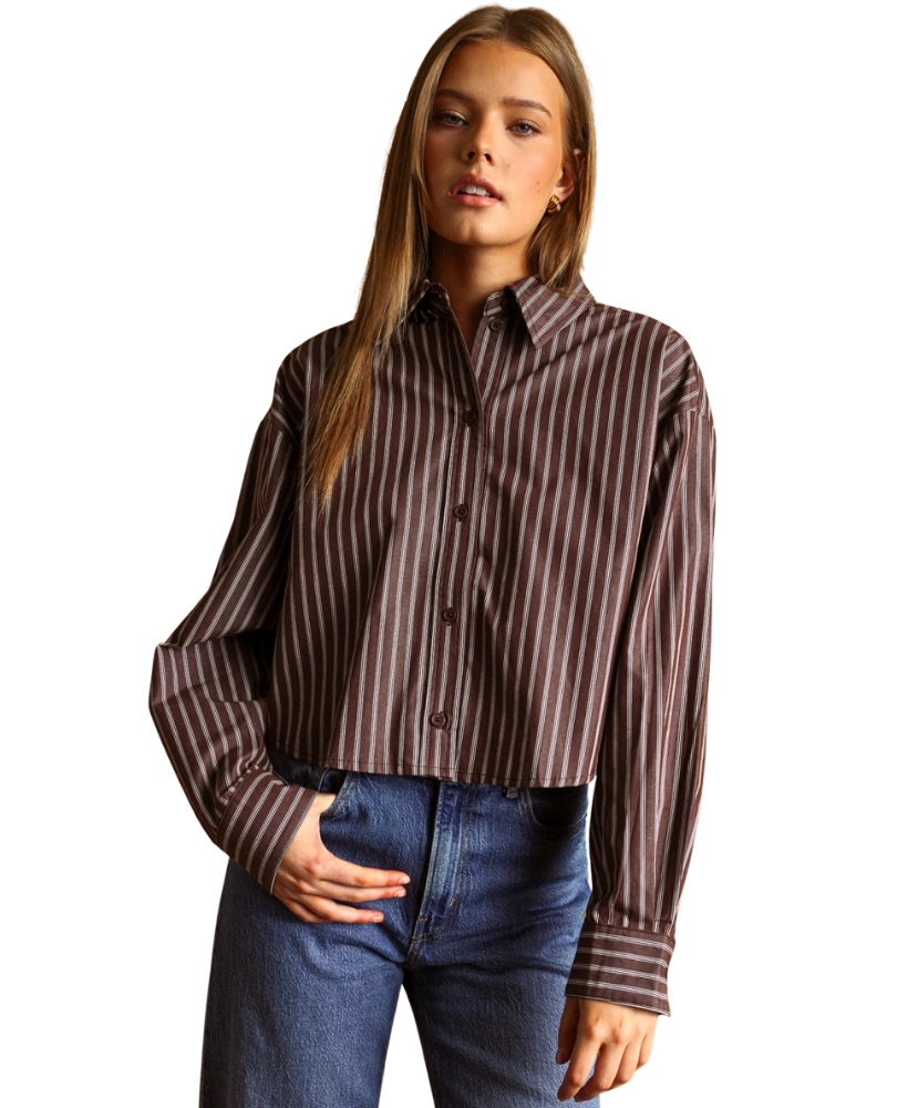 Clarke Stripe Button Up Crop Shirt