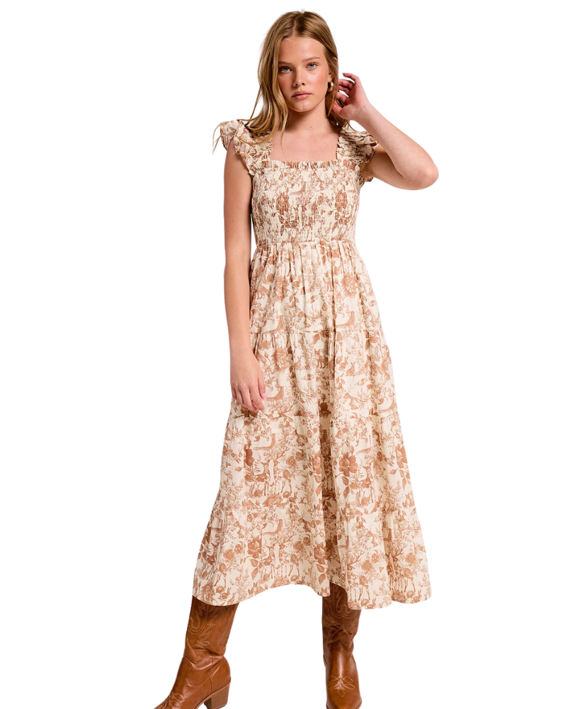 Toile Smocked Sleeveless Dress