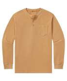 Brown long-sleeve henley shirt with a pocket on a white background