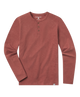 Red long-sleeve henley shirt on a white background