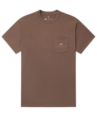 Brown t-shirt with a pocket and logo on a white background