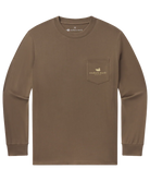Brown long-sleeve shirt with a pocket and logo on a white background