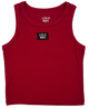 Red tank top with Lulu Mac branding on a white background
