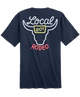 Navy blue t-shirt with 'Local Boy Rodeo' graphic on the back against a white background