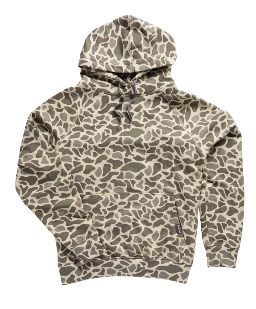 Camouflage-patterned hoodie on a white background