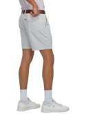 Light gray shorts worn by a person on a white background