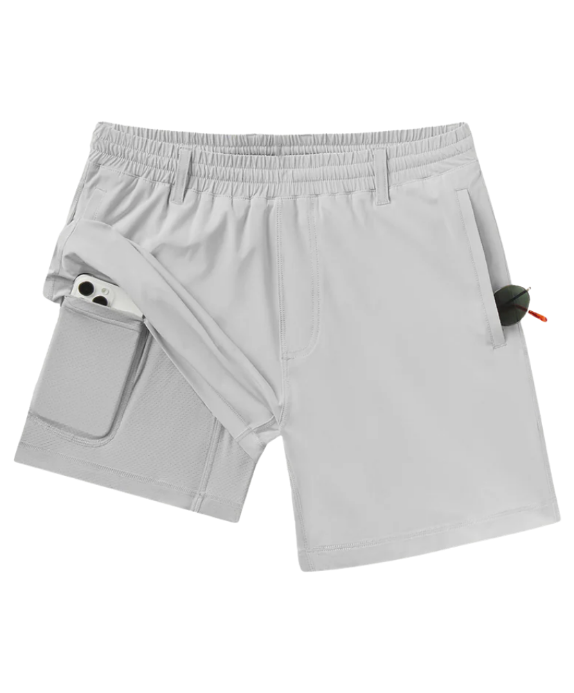 Light gray Southern Shirt Co shorts on a white background
