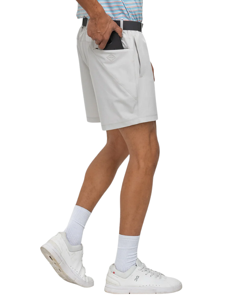 Light gray Southern Shirt Co shorts on a white background