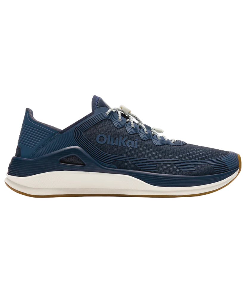 Blue Olukai performance shoe with 'OluKai' branding on a white background
