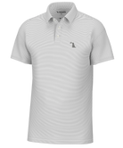 Striped polo shirt with a small logo on a white background