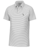 Striped polo shirt with a small logo on a white background