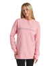 Woman wearing a pink sweatshirt with 'Southern Marsh' logo on a white background