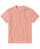 Pink short-sleeve henley shirt with a pocket on a white background