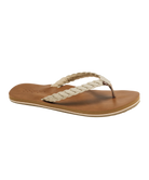 Brown sandal with braided strap on a white background