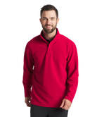 Man wearing a CRIMSON pullover with a white background