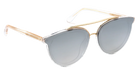 Oversized cat-eye sunglasses with gradient gray lenses, a gold double-bridge metal frame, and clear acetate temples with gold-toned wire detailing.