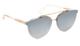Oversized cat-eye sunglasses with gradient gray lenses, a gold double-bridge metal frame, and clear acetate temples with gold-toned wire detailing.