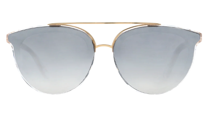 Oversized aviator-style sunglasses with a gold-tone metal frame and gradient gray-to-clear lenses, shown against a plain white background.