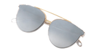 Cat-eye sunglasses with a gold metal frame and light gray mirrored lenses, shown on a plain white background.