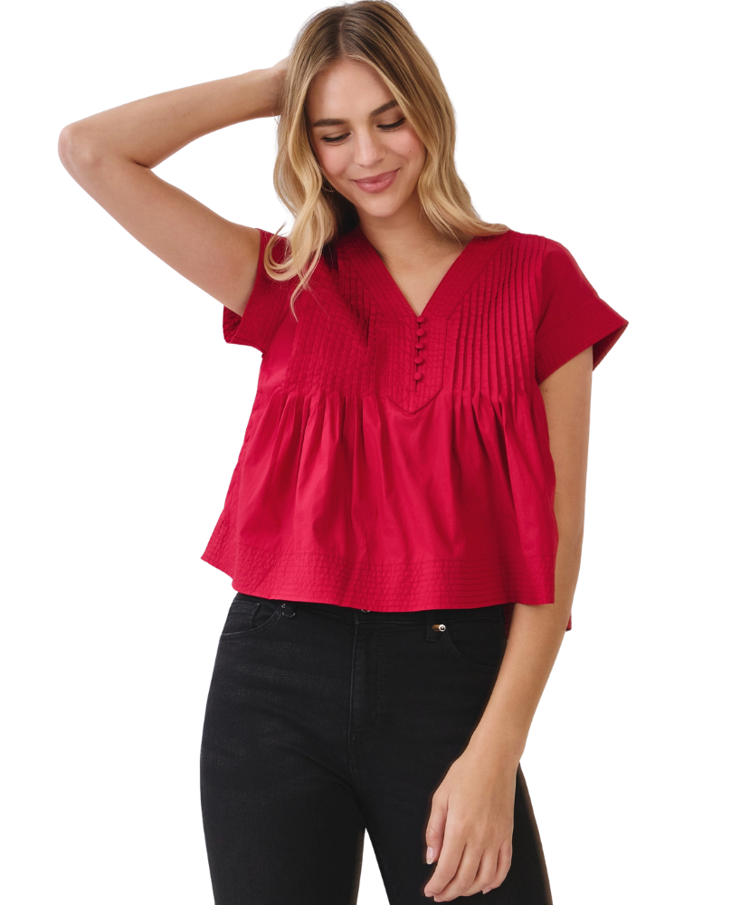 Pintuck Pleated Detail Poplin Top